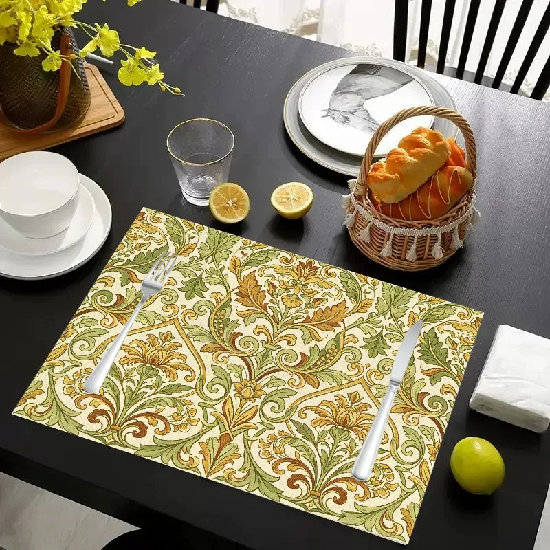 VIKAMA Placemat Vintage Flowers Vine Print, Waterproof Oil-Proof Heat-Resistant Woven Dining Table Mat for Home
