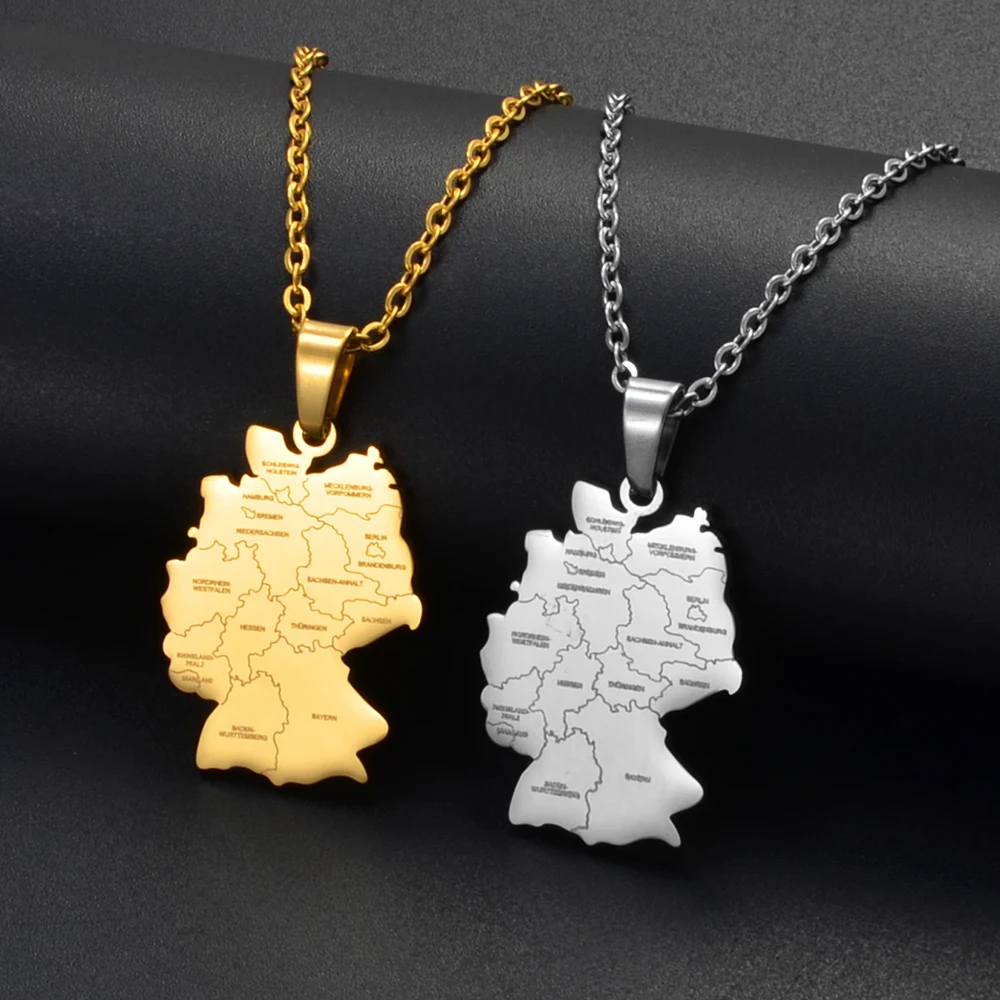 Anniyo Germany Map Pendant Necklaces for Women Girls Bundesrepublik Deutschland Jewelry German #320901