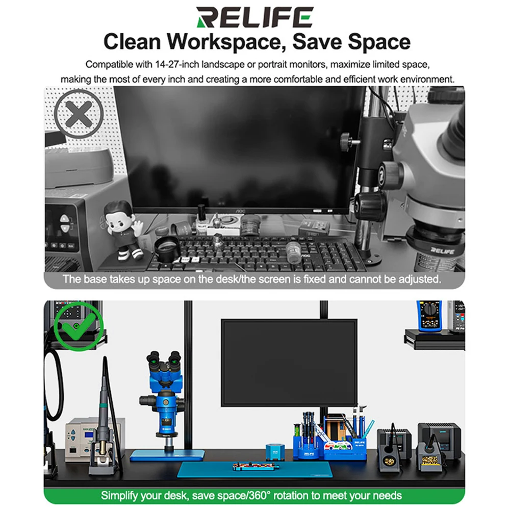 RELIFE MS3 360° Display Screen Rotating Mount Can Be Tilted 15° High Load Capacity for 14-27 Inch Screens Support Arm Tools