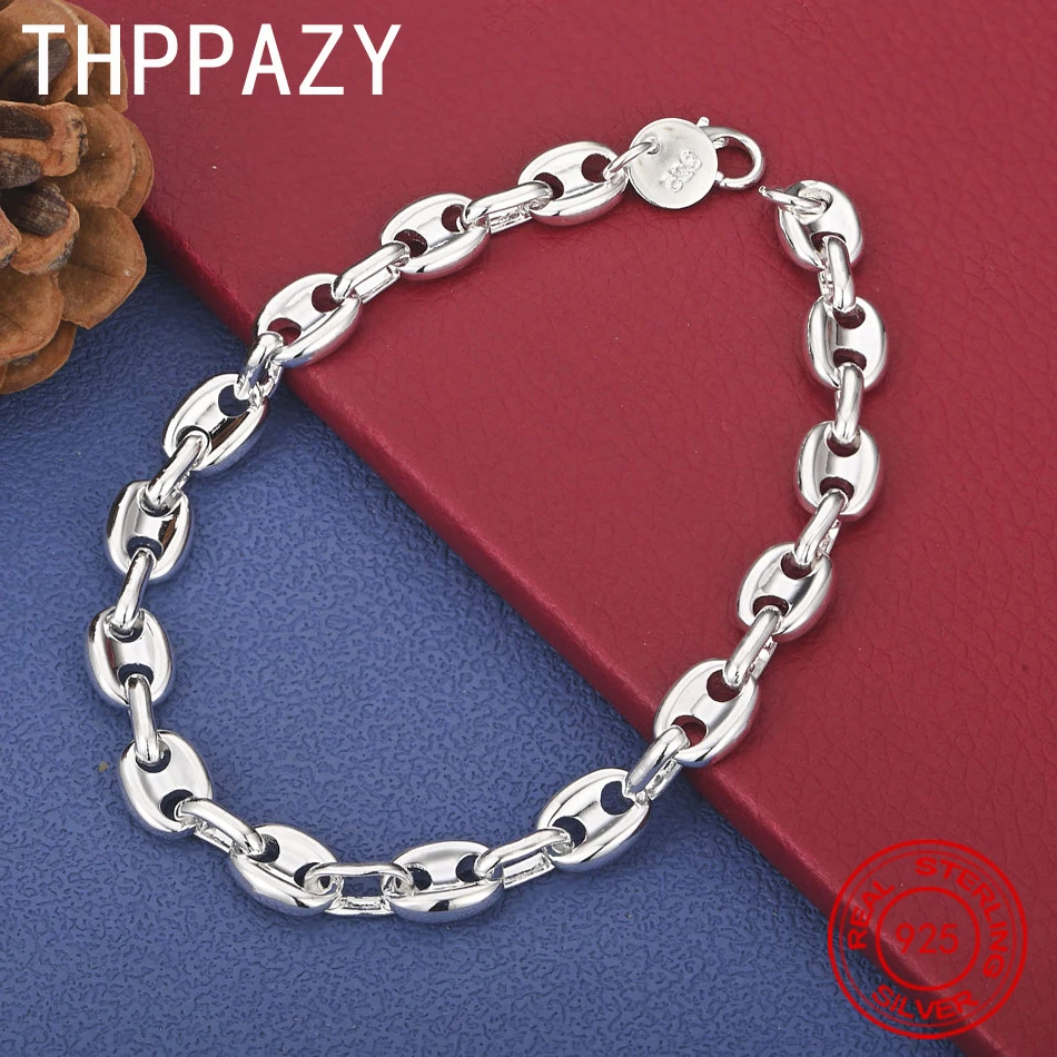 

THPPAZY 925 Sterling Silver Pig Nose Bracelet 8-Inch Chain Women Fashion Party Birthday Christmas Popular Trend Simple Gift