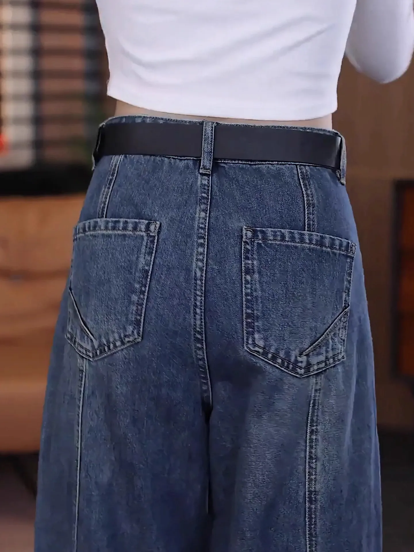 

Джинсы женские в стиле ретро, синие, прямые, узкие, с высокой талией, повседневные, свободного кроя, модель «банан»