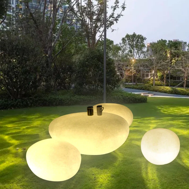 REAQ Light Up Big Stone Sculpture Light 120*80*50cm PE Plastic Waterproof Luminous Garden Tables Rotational Molding Riq-ST120