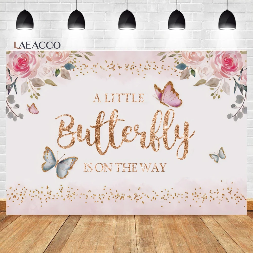 Laeacco Pink Fairy Tale Garden Elf Backdrop Watercolor Flower Butterfly Girl Birthday Portrait Customized Photography Background