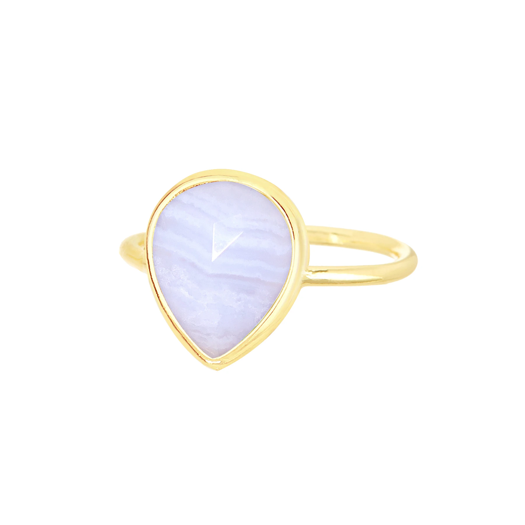 Gemstone Blue Lace Agate Teardrop Ring Fancy Cut Finger Jewelry US Size 5-12