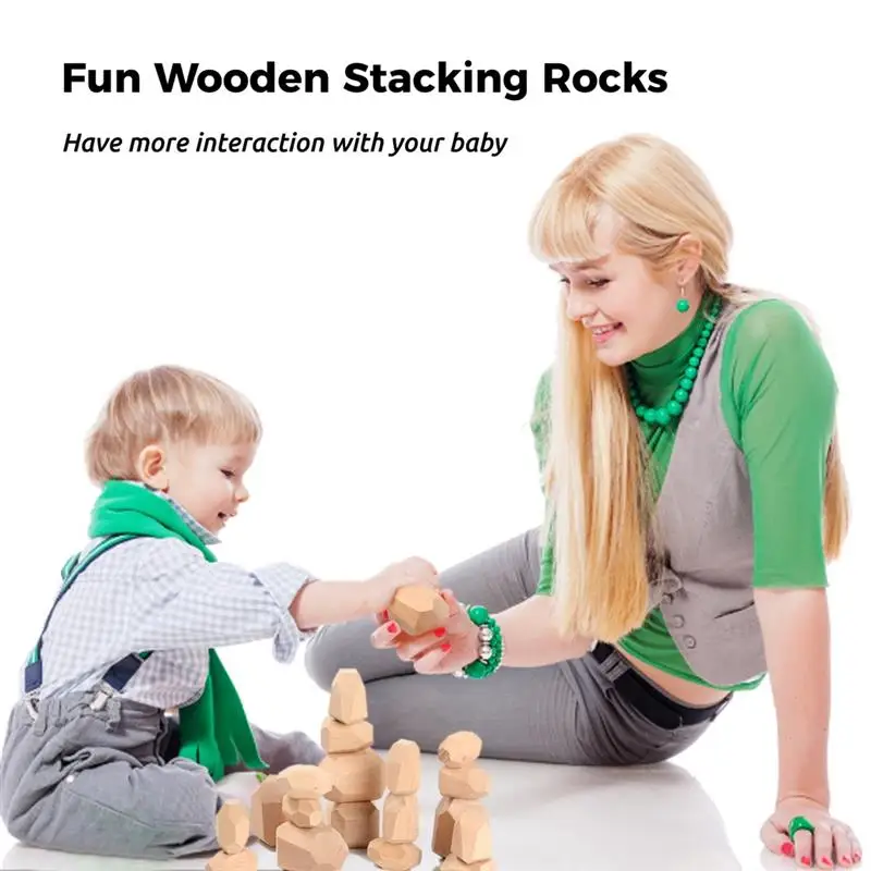 20Pcs Wooden Balancing Stones Wooden Stacking Rocks Irregular Wooden Building Rocks Preschool Educational Toys Building Blocks