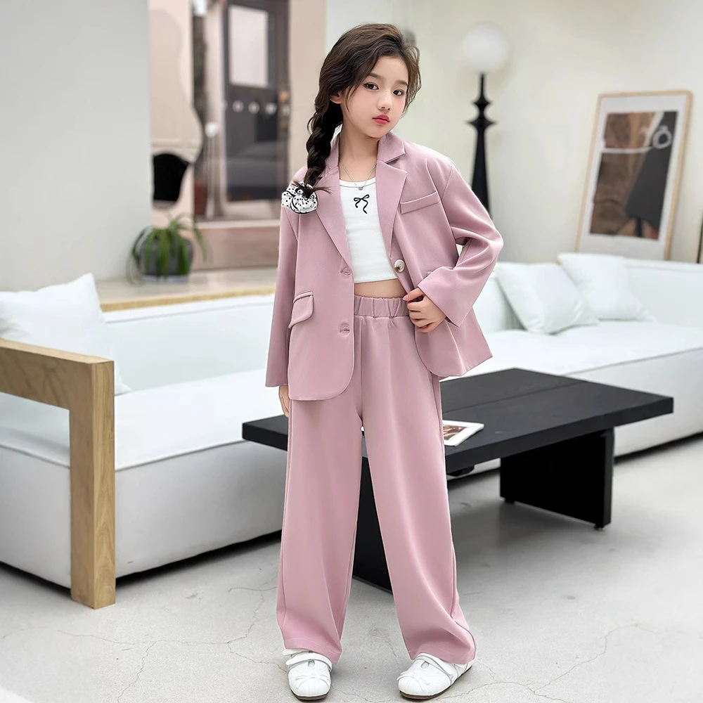Formal Suit Child Spring Autumn 2026 New Casual Loose School Teenage Girls Costumes Fashion Blazer Two Pieces Kids Clothes Set