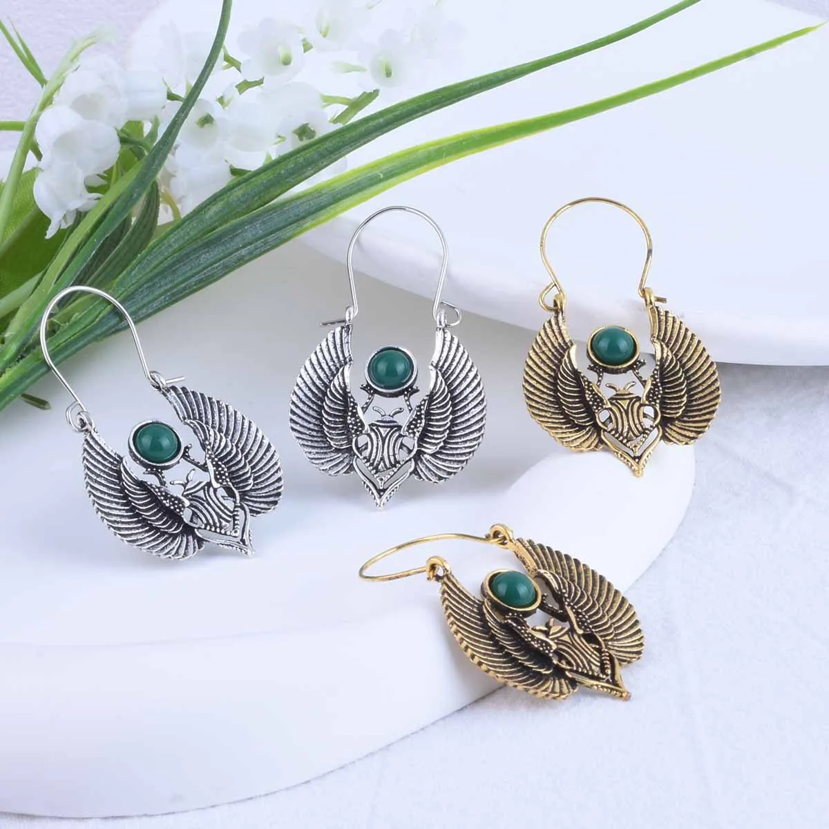 Retro Egyptian Inspiration Design Sacred Wings Moth Large Earrings Jeep Tribe Women Earrings Party Gift