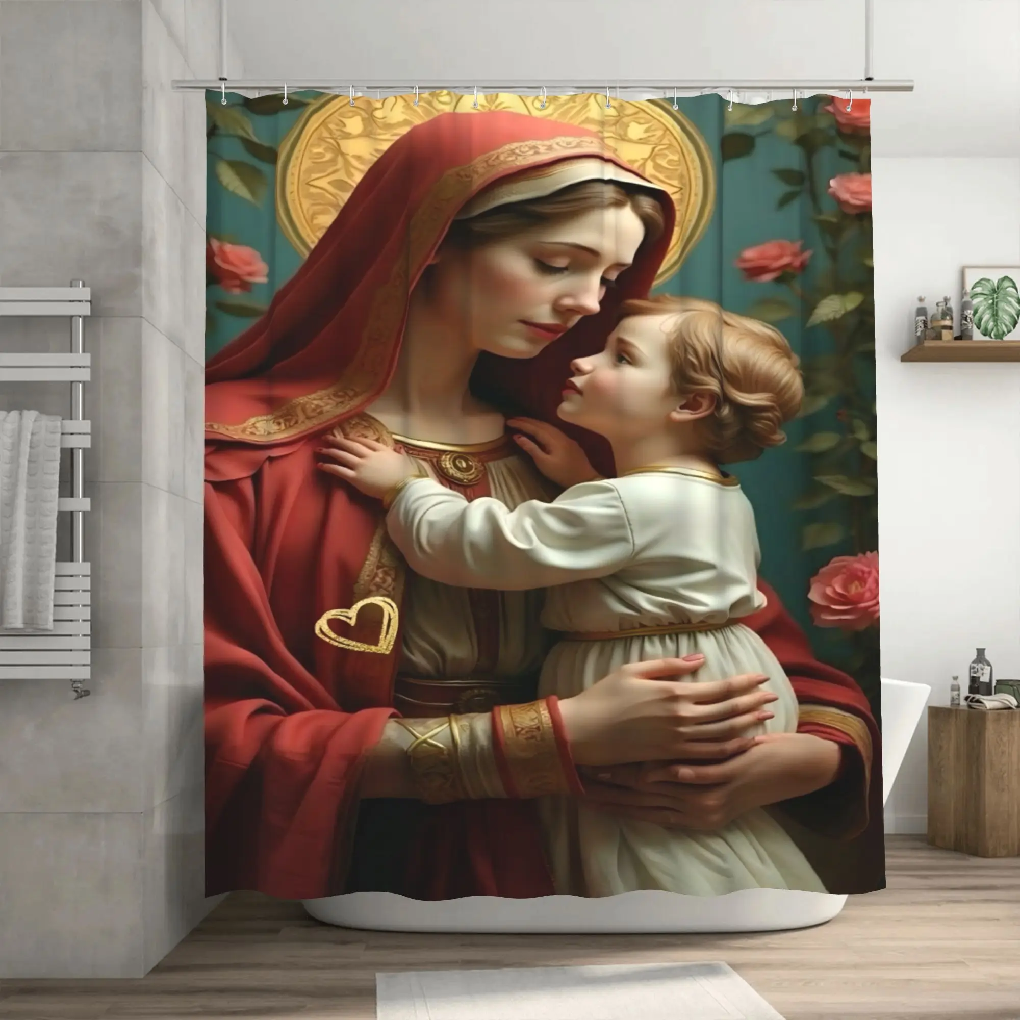 

Занавеска для душа с религиозным значком, яркий полиэстер, можно стирать в машине, в комплекте, втулки, идеально подходит для дома/ванны, сезонного искусства