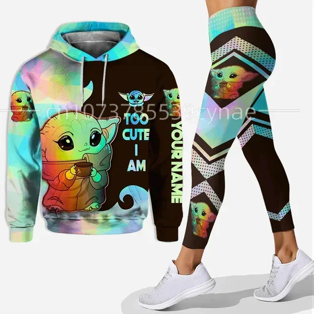 

2024 New Disney Yoda Hoodie Women's Hoodie Set Yoga Pants Sports Pants Free Customization Name Hoodie Tights Fashion Sportswear