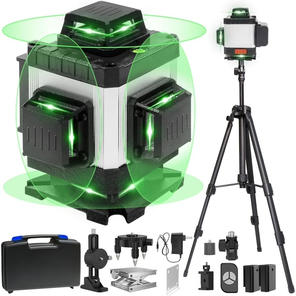 Nuevo nivel láser con trípode, herramienta de medición láser autonivelante 4x360 nivel láser verde 16 nivel de línea láser 360 autonivelante