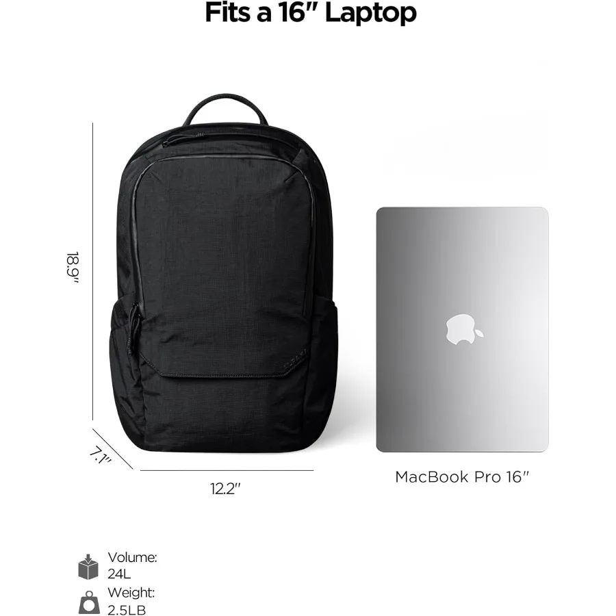 حقيبة ظهر ALPAKA Elements Pro 24L - حقيبة ظهر للكمبيوتر المحمول باللون الأسود تناسب كمبيوتر محمول مقاس 16 بوصة مع جيوب مزدوجة للزجاجات حقيبة ظهر للسفر للرجال