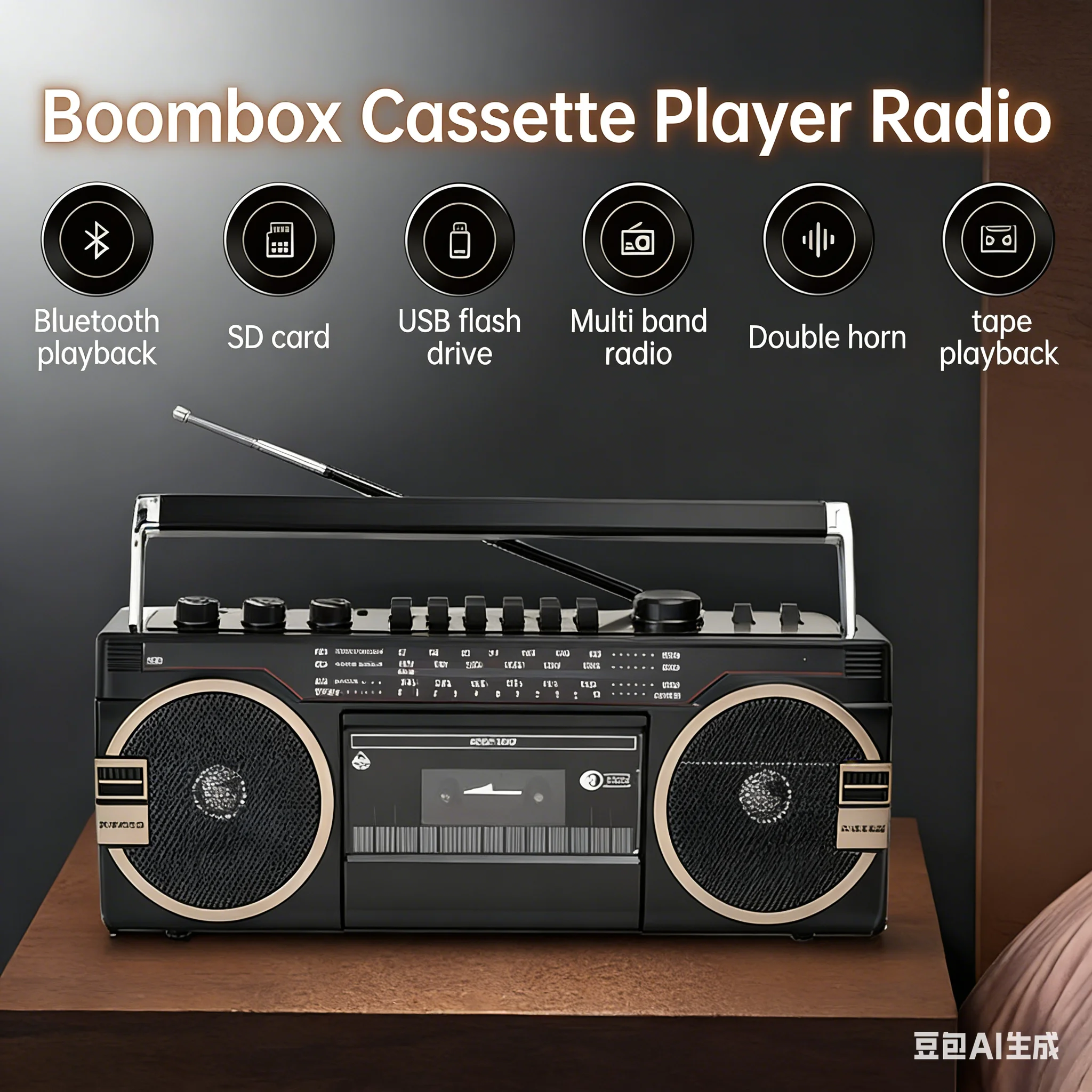 

Portable Stereo Transistor AM/FM/SW Muti-band Radio USB MP3 Player Tape Cassette Recorder Player With Bluetooth Loudspeaker Box