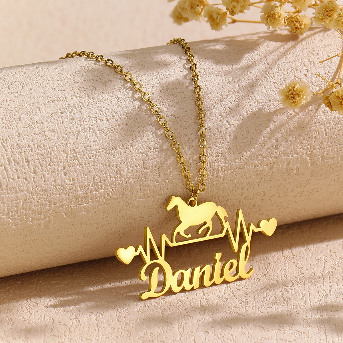 

Personalized Custom Name Necklace with Horse for Women Stainless Steel Handmade Nameplate Choker Chain Jewelry Gift