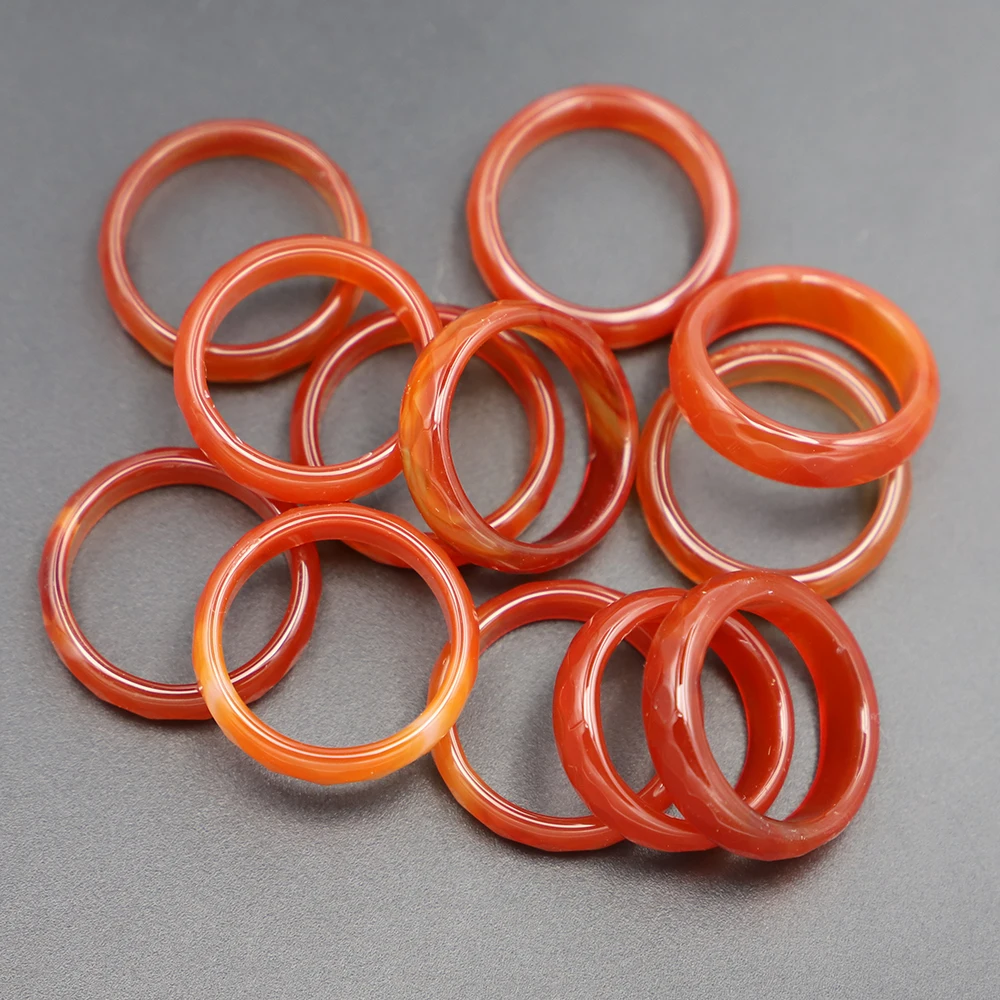 Natural Agate Round Ring Premium Fashion Couple's Style Unisex Personality Pointing Gift DIY Simple Jade Accessories Jewelry 20P