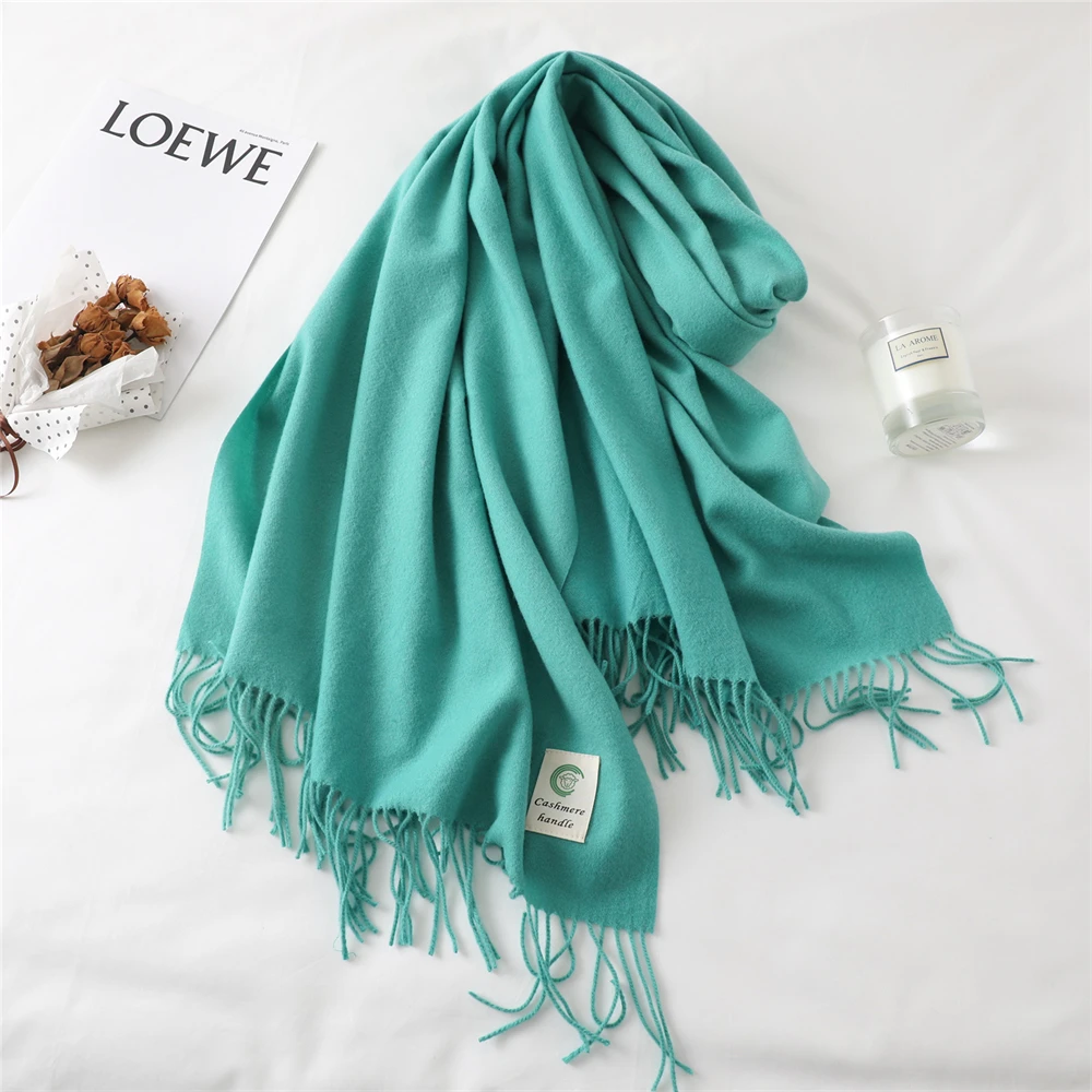 Women's Cashmere Scarf Unisex Thickened Solid Color Tassel Shawl Winter Warm Shawl Wraps Bufanda Muslim Hijab Christmas Gift