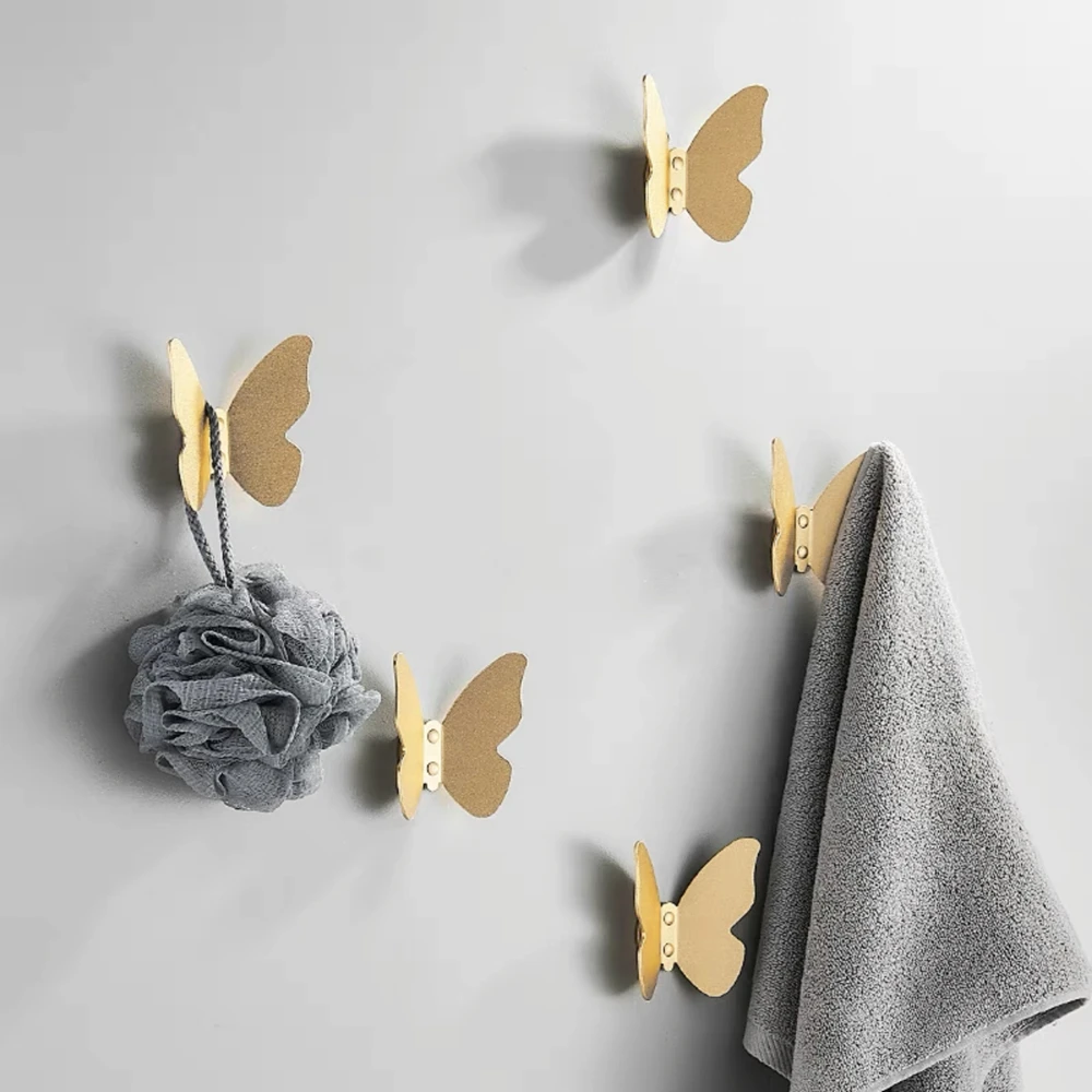 Butterfly Hooks Aluminum Self Adhesive Wall Bathroom Accessory Bedroom Holder Storage Rack Bath Towel Hooks Clothes Hanging Hook