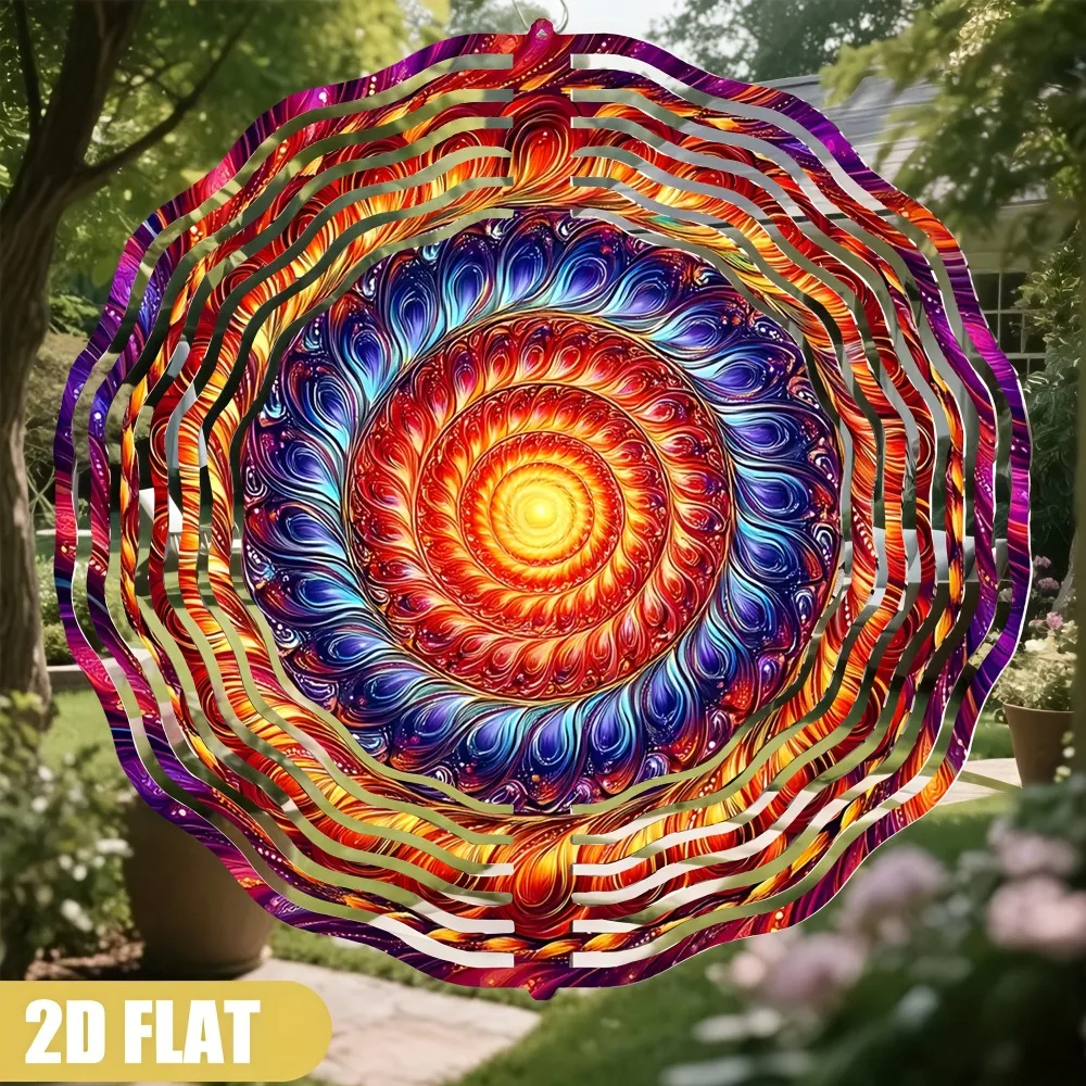 3D Vibrant Spiral Mandala Wind Spinner - Abstract Metal Art with 360 Swivel Hook for Garden Patio Balcony Meditation Yoga Gift