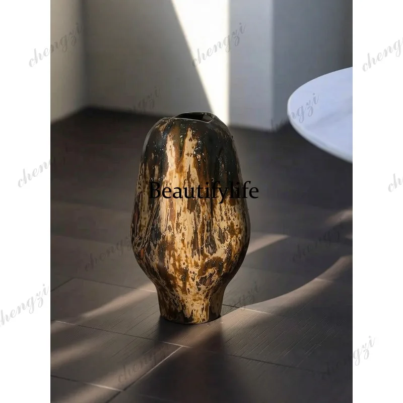 Ceramic vase wabi sandy wind handmade kiln change homestay tea room desktop flower ornament