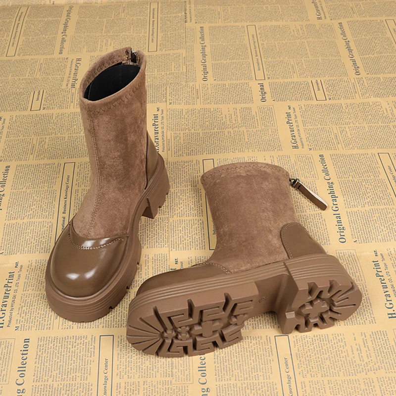

Женские ботинки на плоской подошве и платформе, модная спортивная обувь, зимние женские полусапожки, трендовая прогулочная удобная обувь 2025 года, ботинки «Челси» на молнии