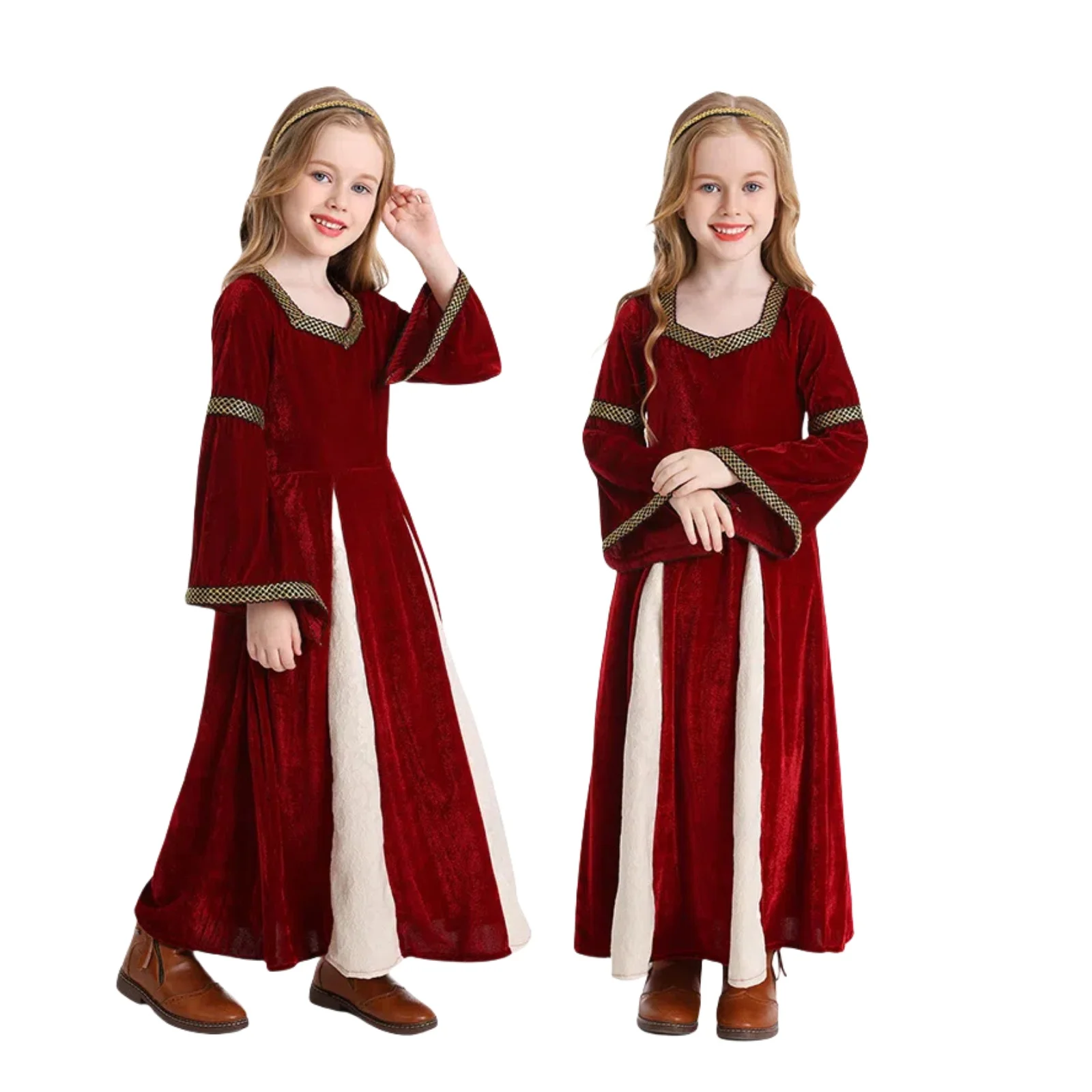 

Halloween Renaissance retro medieval girls cosplay costumes,medieval palace trumpet sleeve princess dress with headband