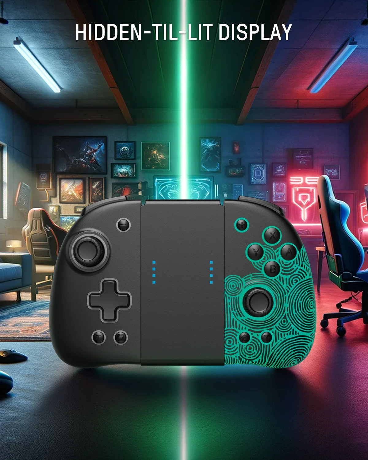 FUNLAB Luminous Controller Compatible with Nintendo Switch/OLED Ergonomic Joypad Controller for Handheld Mode with 7 LED Color