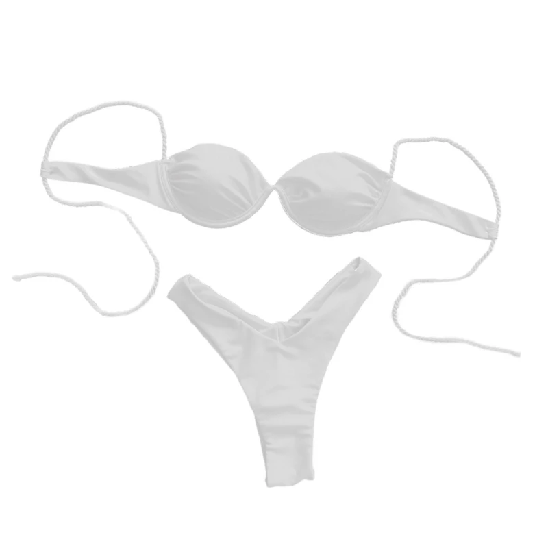 Traje baño dividido para mujer, Tanga cómodo 2 piezas, traje baño con tiras, ropa playa corte alto, Bikinis con