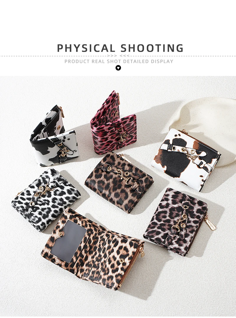 Baellerry Women's Leopard Short Wallets Pu Leather Wallets Vintage Female Coin Purse Large Capacity Hand Bag Card Holder