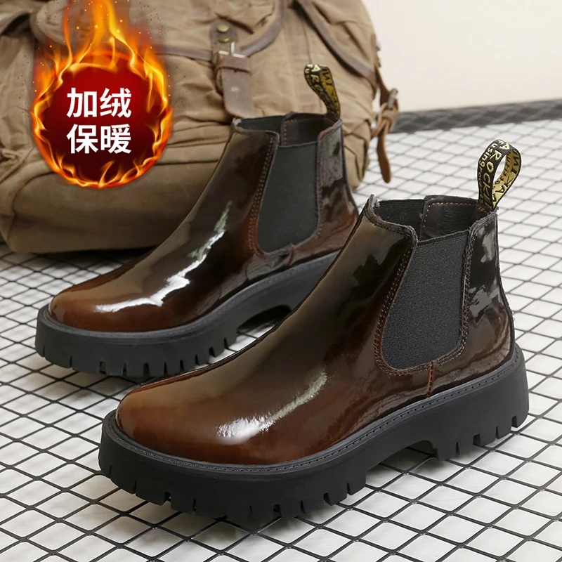 

Winter New Men Fashion High Top Boots Warm Gradient Vintage Thick Bottom Exquisite High Low Top Boots