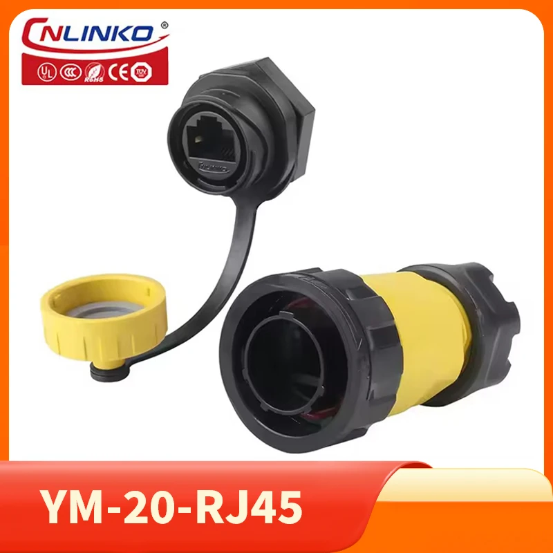 

CNLINKO M20 PBT Plastic IP68 Waterproof RJ45 Cable Signal Connector YM20 CAT6 Panel Mount Socket Plug Network Ethernet Interface