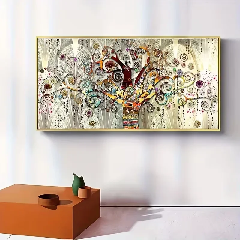 Multiple sizes 1pc frameless Large size Canvas Painting,1pc Extra Large Canvas Wall Art - Tree of Life Painting with Golden Acce
