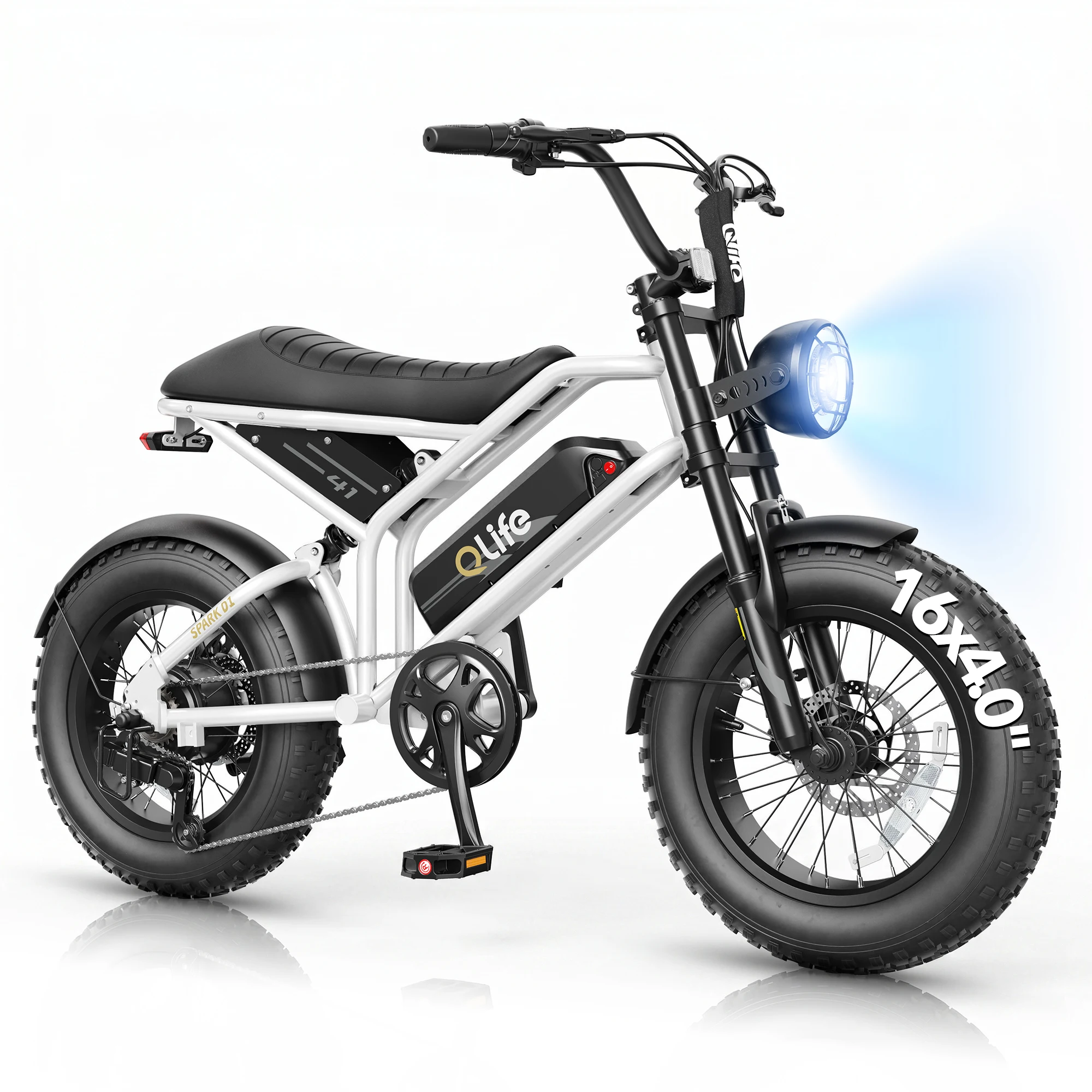Qlife Spark D1 Electric Bike for Adults, 1500W Peak Motor 48V 10.4 Ah, 16" Fat Tires Electric Mountain Bike, 25 MPH 50Mi Range Off-Road Ebike with Full Suspension