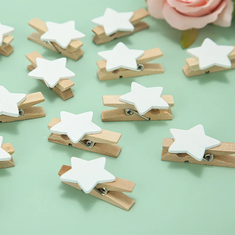 35x25mm 20pcs Wooden White Star Photo Clips Memo Paper Peg Clothespin Stationery Christmas Wedding Party Craft DIY Home Decor