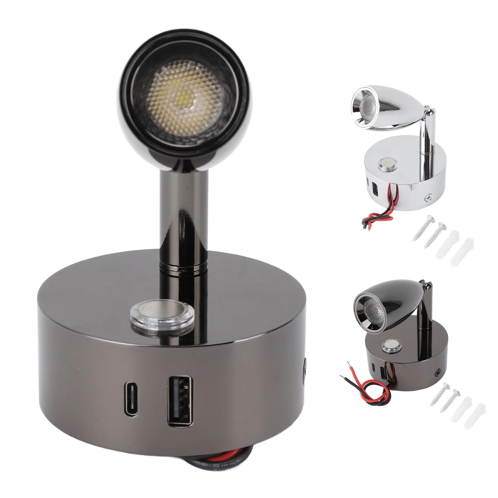 Bedside Reading Lamp RV Reading Lamp USB Port Matte 3 Color Temperature Dimmable Touch  RV Reading Wall Sconce DC12‑24V view 4