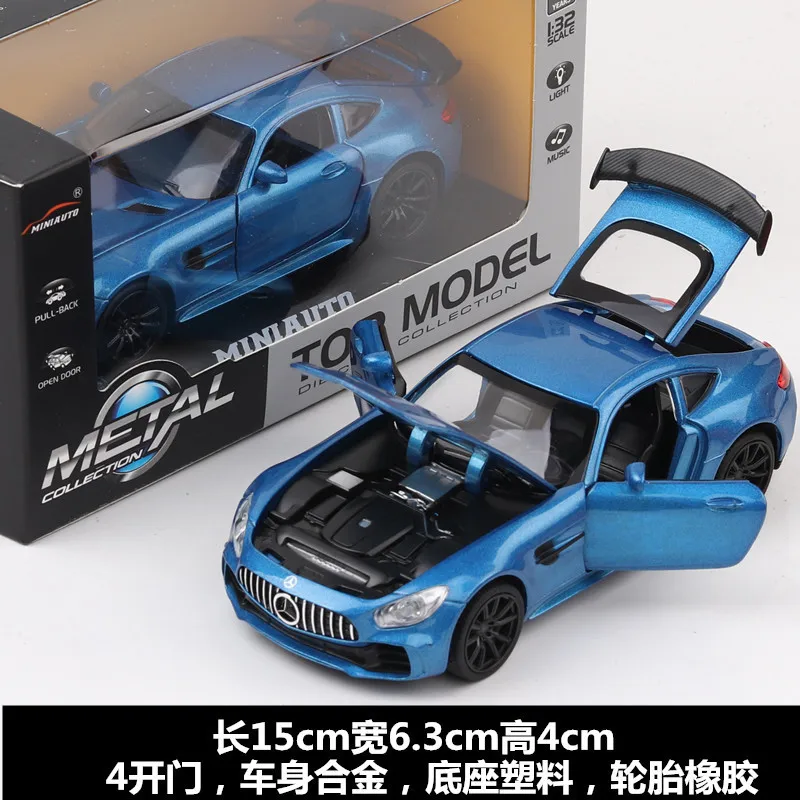 1:32 Mercedes Benz GTR AMG Sports car Simulation Diecast Metal Alloy Model car Sound Light Pull Back Collection Kids Toy A83