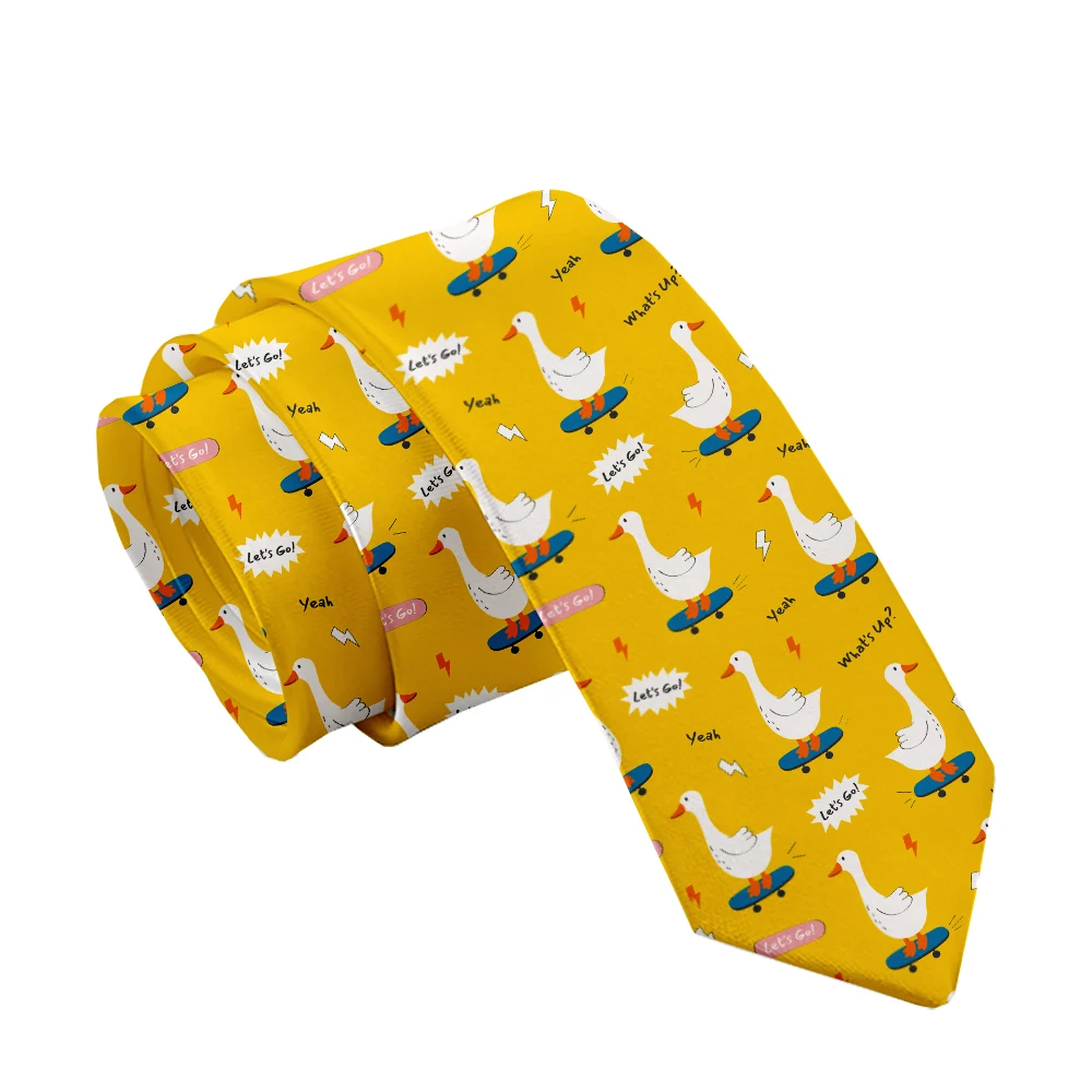 Corbata con estampado 3D de pato de dibujos animados unisex, corbata amarilla de 8cm, corbata de negocios de moda, accesorios únicos para hombres,