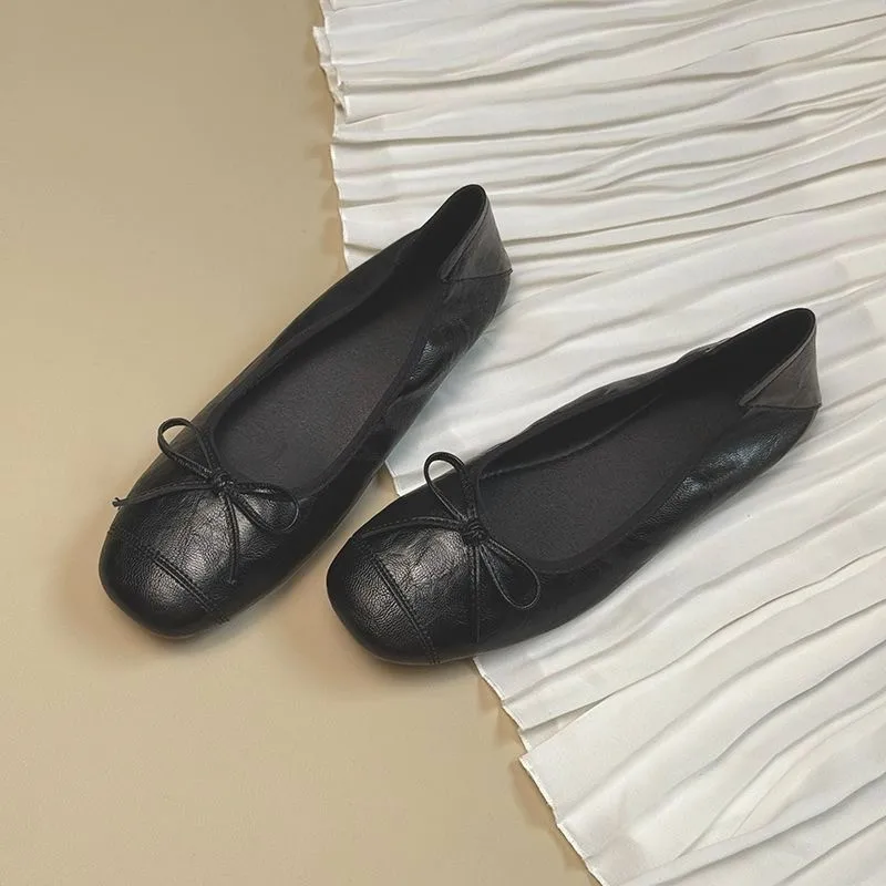 Damen Ballerinas Flache Schuhe Weiches PU Schleife Slip On Eckige Zehe Bequeme Halbschuhe Leicht Atmungsaktiv Freizeitschuhe Elegante Schuhe Buro Alltag Slipper Loafer – Detail 1