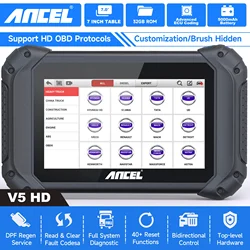 ANCEL-Scanner de camion OBD2 bidirectionnel pour véhicule commercial, outils de diagnostic de camion RapDuty, codage ECU, tout système, V5 HD