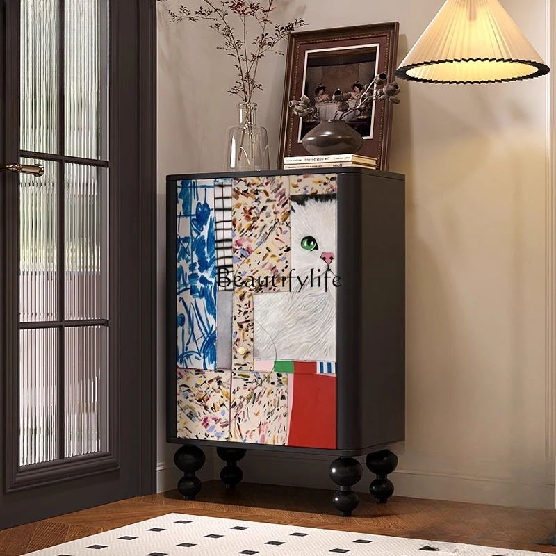 

French medieval style niche art solid wood storage cabinet household opposite door porch cabinet