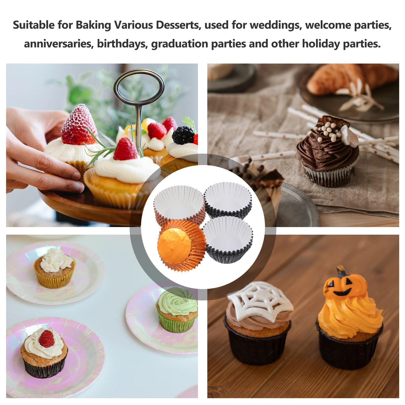 

200pcs Muffin Paper Liners Black Baking Cups Holders Dessert Cases Wedding Party Cake Cupcake Liners For Wedding Wrappers