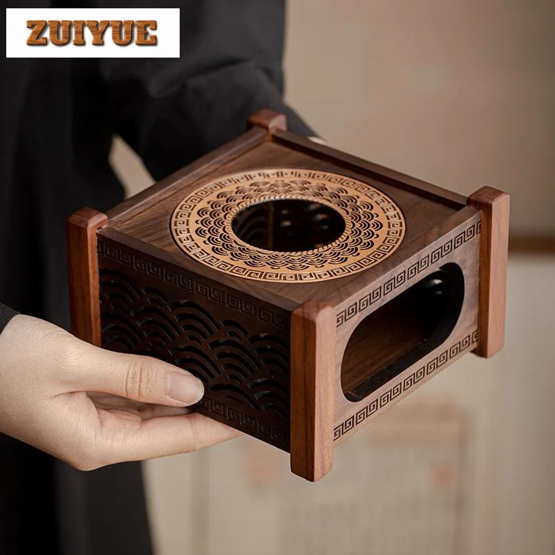 Walnut Wood Tea Warmer Teapot Warmer Samovar Candle Camping Portable Tea Stove Household Kettle Stand Accessories Craft Ornament