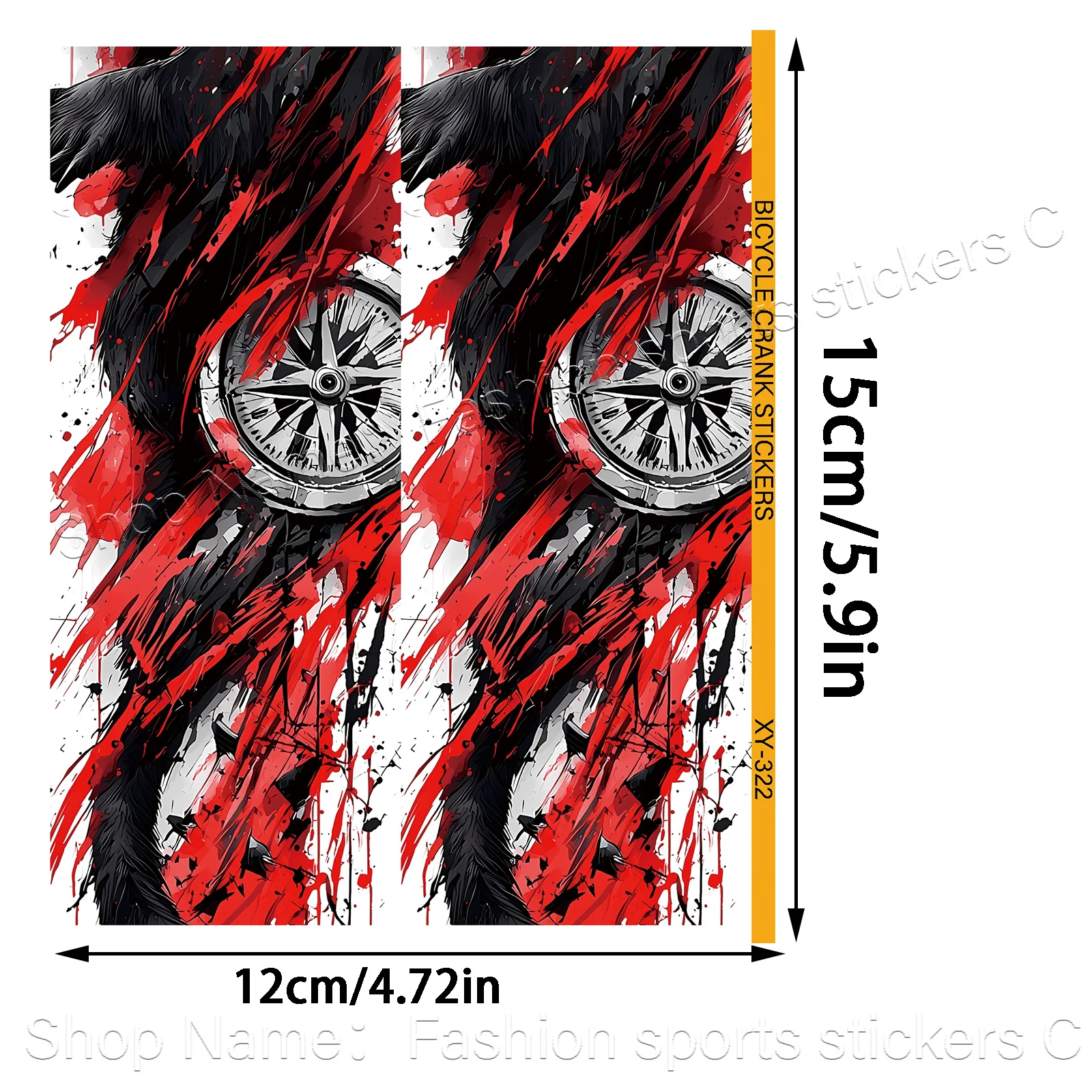 2Pcs Set Red Black Compass Pattern Crank Arm Protective Stickers, Waterproof Scratch Resistant Decals for Mountain & Road Bikes