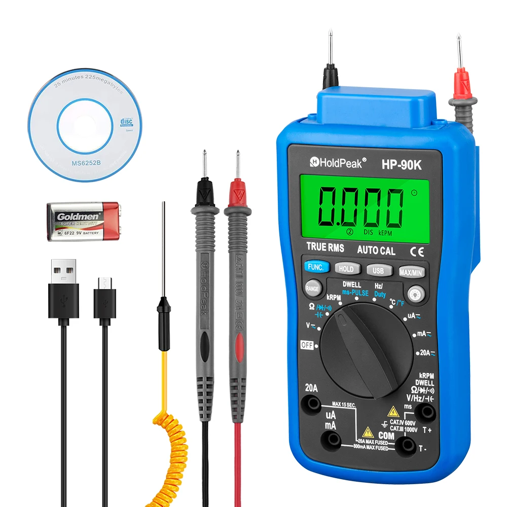 

Automotive Digital Multimeter True RMS Auto Range Backlight USB Tester for RPM Temp Capacitance Car Repair