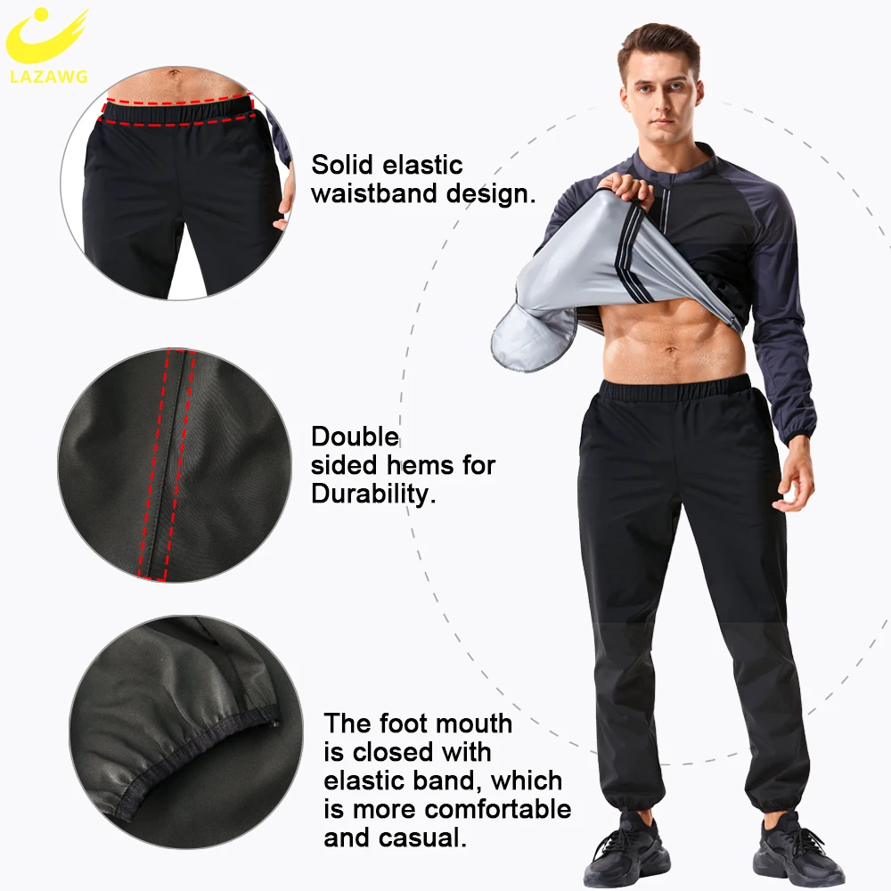 LAZAWG Men Sauna Pant Sweat Leggings Waist Trainer High Waisted Tummy Control Trousers Weight Loss Workout Sport Slimming