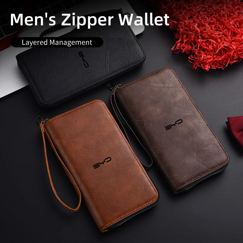 Длинный мужской кошелек с логотипом автомобиля, вместительная сумка, сумка для карт для BYD F3 I3 F0 F6 S6 S8 E5 E6 G3 G6 L3 S7 M6 Tang Song Qing Yuan Max