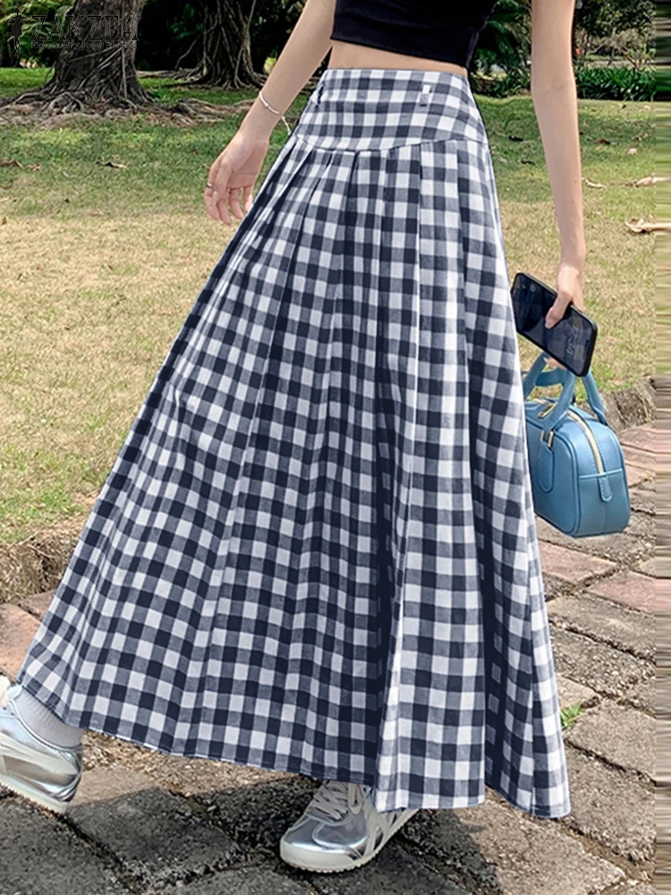 Summer Vintage Plaid Check Long Skirts ZANZEA 2024 Women Casual Spring Skirt Bohemian High Waist Holiday Jupe Beach Faldas Saia