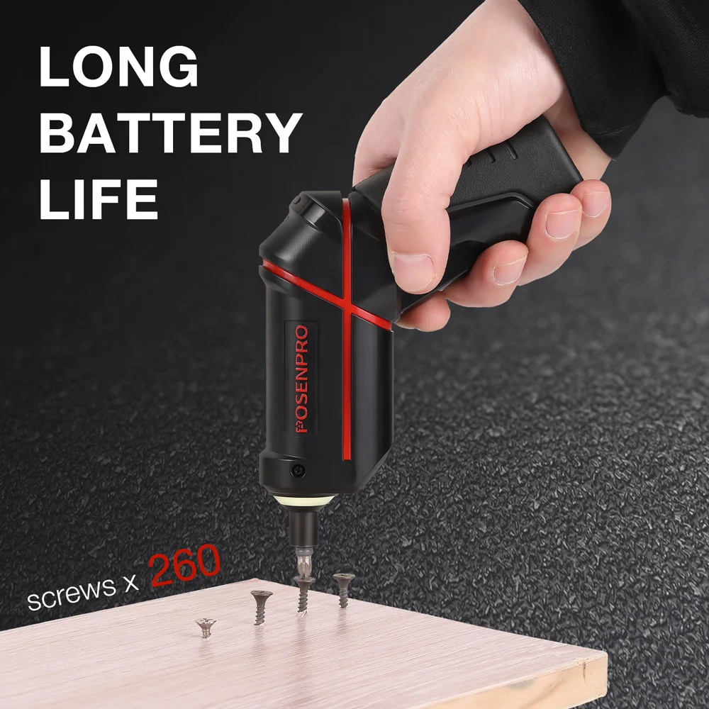 POSENPRO Cordless Electric Screwdriver, 4V Rechargeable Power Screwdriver with USB Cable, Carrying Bag & Accessory Box