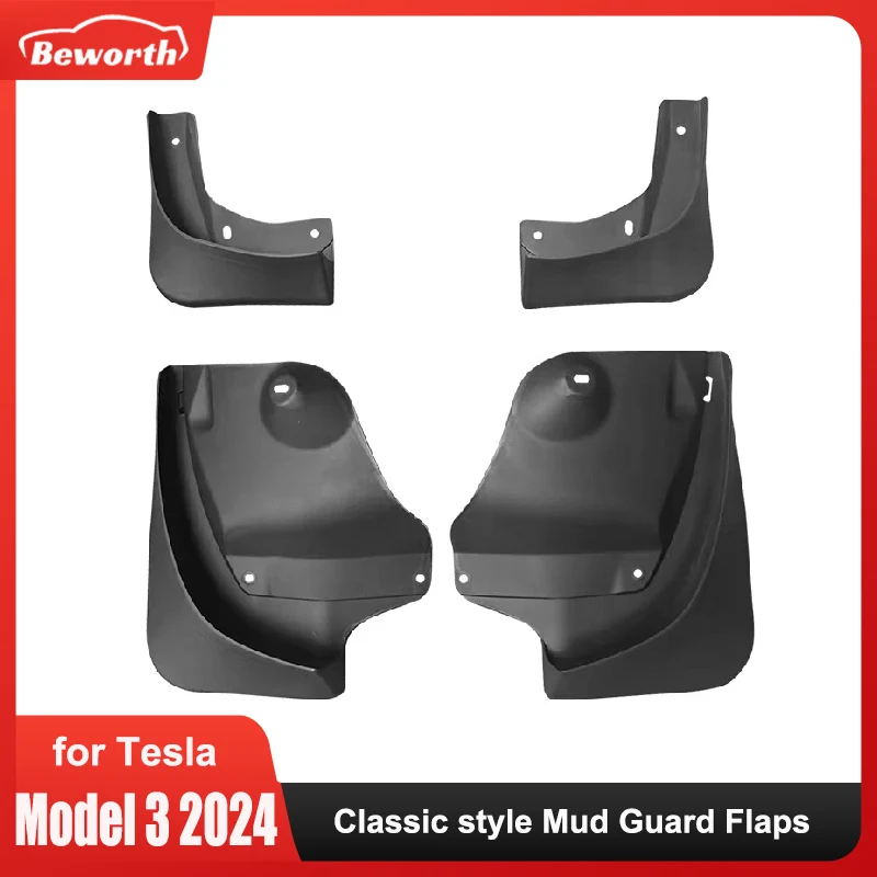 

For Tesla Model 3+ Highland 2024 Classic Mud Guard Flaps Mudguard Front Rear Wheel Fenders Protector New Model3 Car Accessories