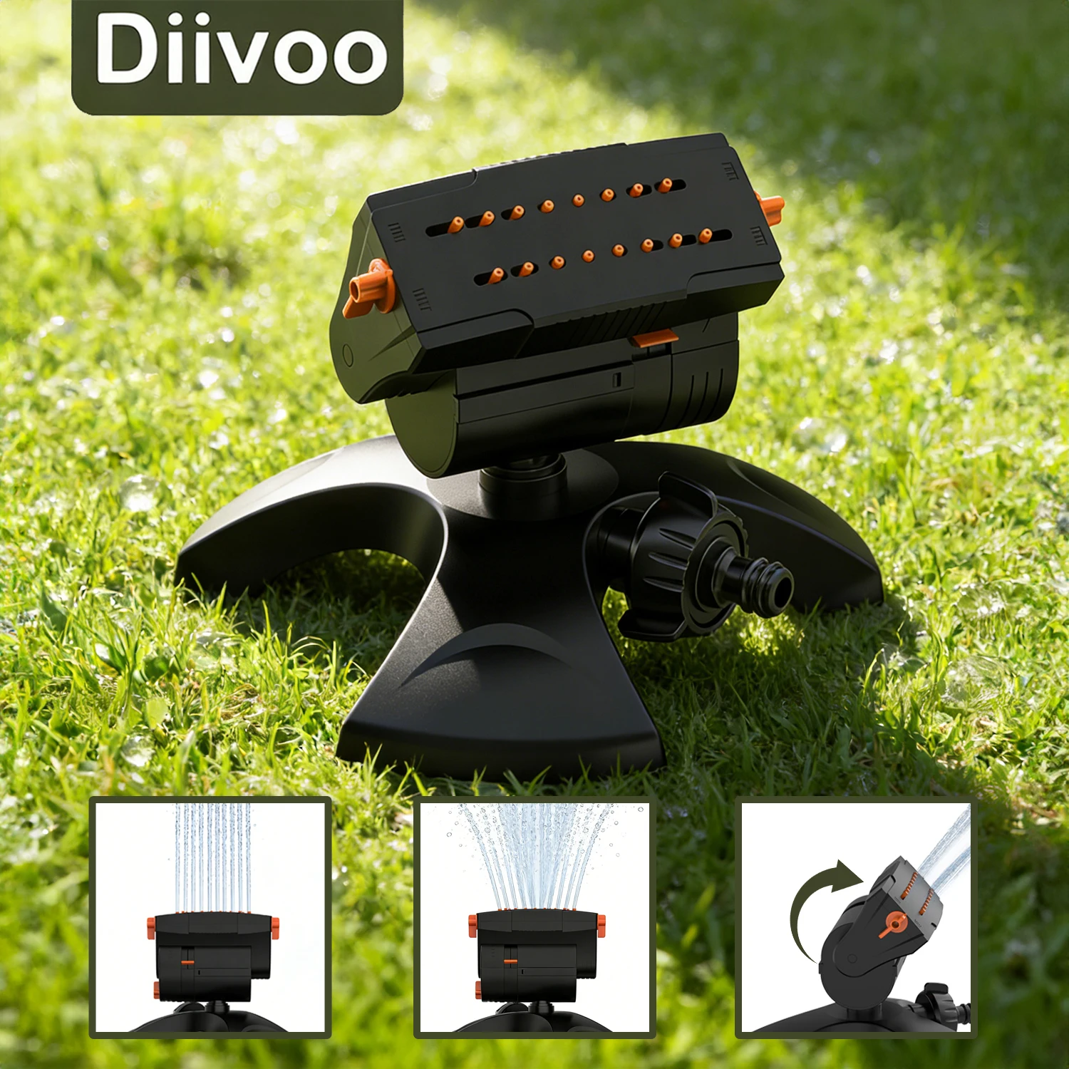 

Mini Oscillating Sprinkler Adjustable Rotating Lawn Sprinkler 16 Holes Irrigation Watering System for Outdoor Yard Garden
