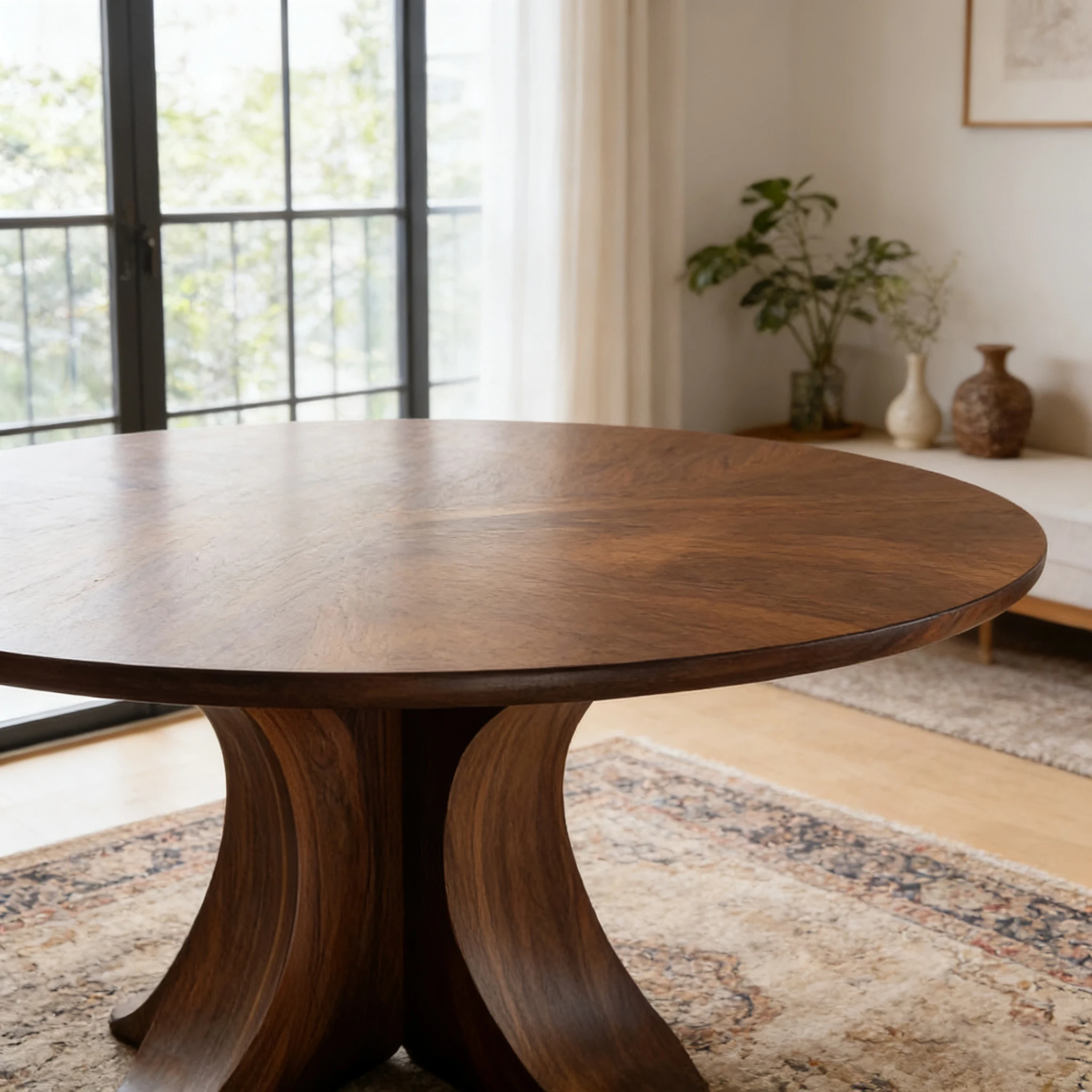 S*-Minimalist Natural Wood Round Dining Table with Double Leaf Base for Wabi Home Interiors