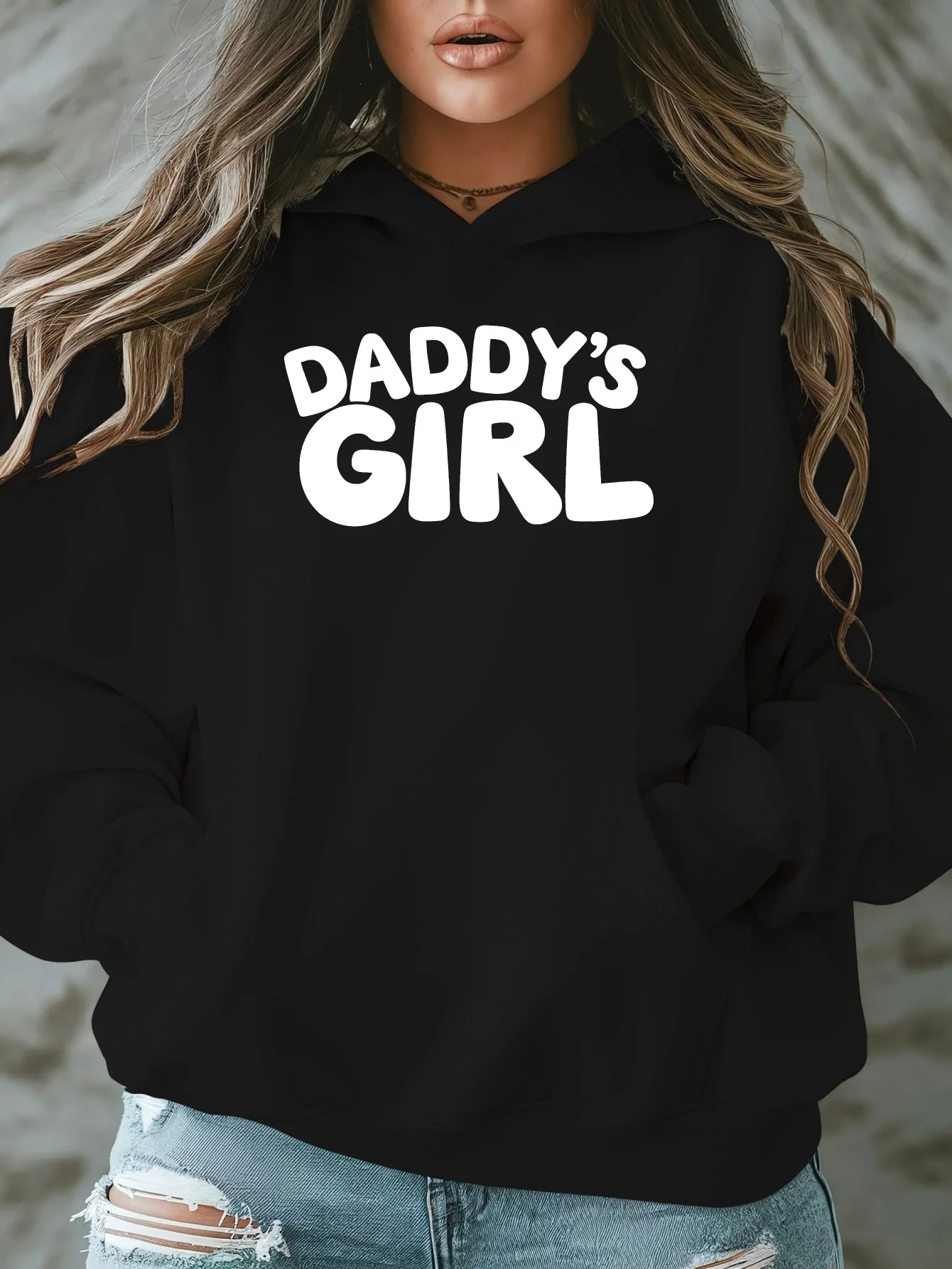 

Футболка "Пада и дочка", повседневный пуловер с карманом, эластичная ткань из полиэстера, круглый вырез, трикотаж, буквенный принт.